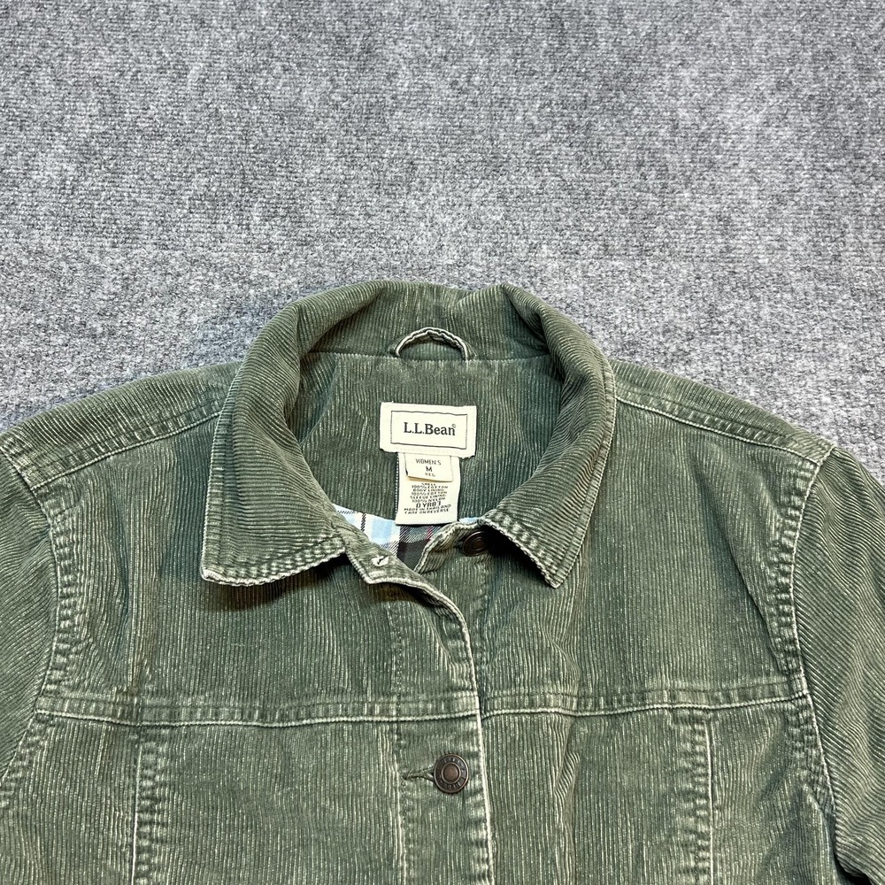 L.L. Bean Jacket Womens Medium Green Corduroy Button Front Lined Plaid Casual - Picture 4 of 9